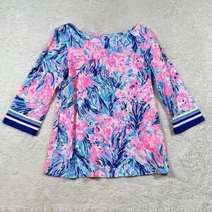 Lilly Pulitzer Waverly Top Shirt Fan Sea Periwinkle Blouse